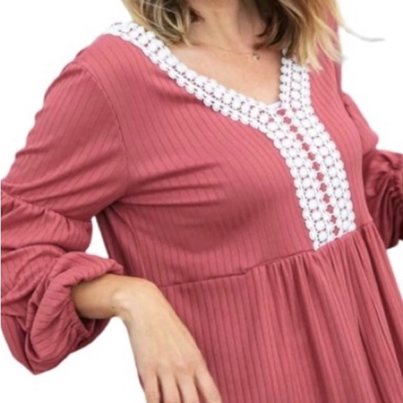 Beautiful Spring/Fall Blouse with Crochet V-Neck trim Babydoll Style! - Picture 10 of 16